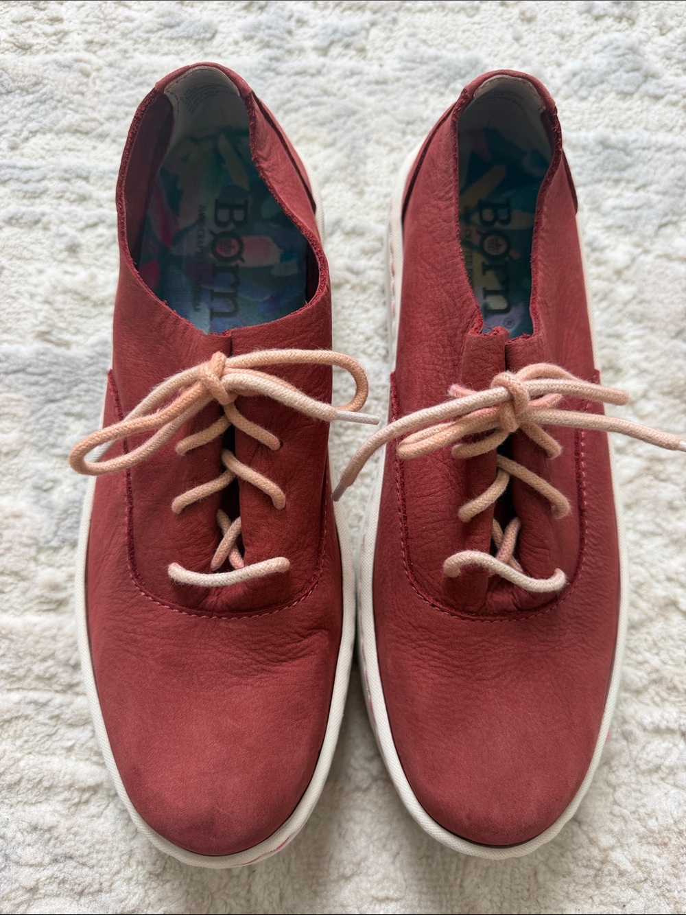 Born Women's Red Leather Casual Lace-Up Sneakers